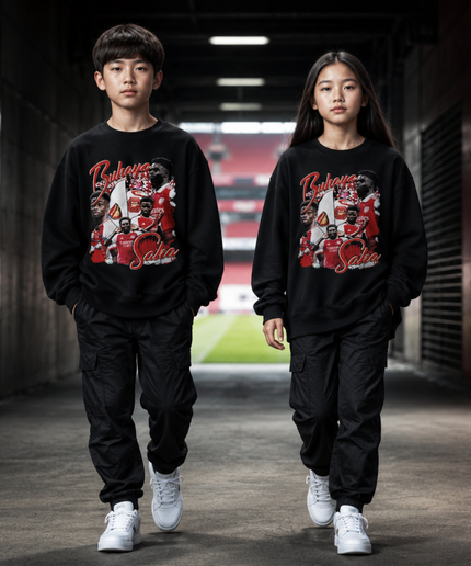 Bukayo Saka Arsenal #7 Red White Vintage Rap Bootleg Multi-Pose Collage Kids Fan Crewneck