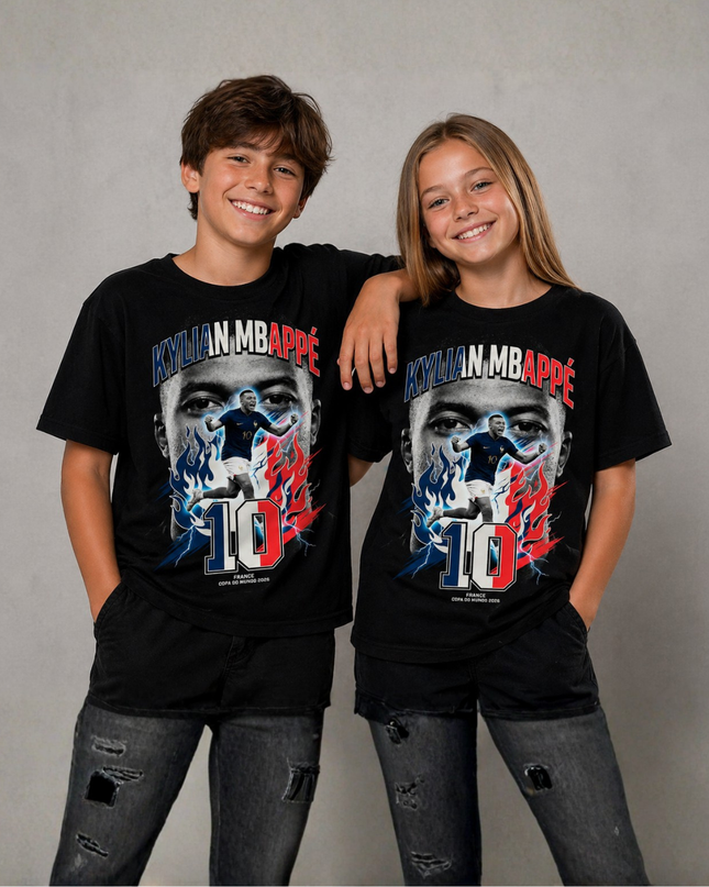 T-shirt de supporter enfant Kylian Mbappé France #10 Feu & Éclair