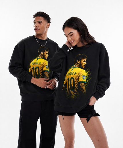 Neymar Jr Brazil Yellow Green Paint Splash Side Profile Portrait Unisex Fan Crewneck