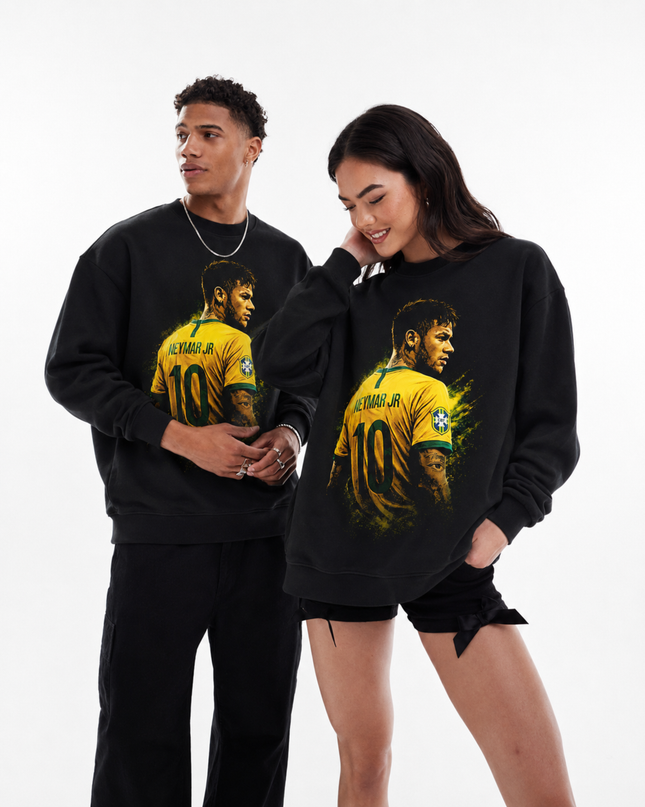 Neymar Jr Brazil Yellow Green Paint Splash Side Profile Portrait Unisex Fan Crewneck