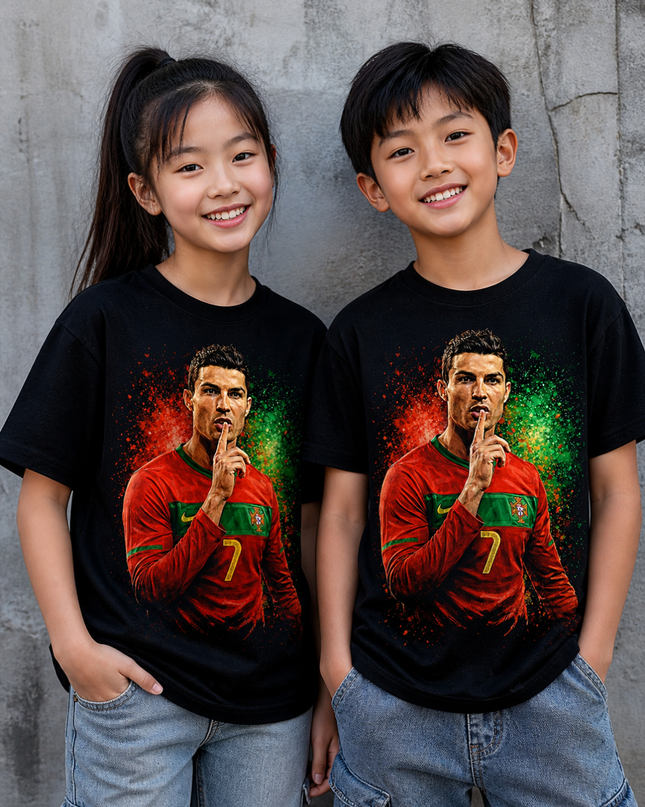 Cristiano Ronaldo Portugal #7 Shhh Silence Kids Fan T-Shirt