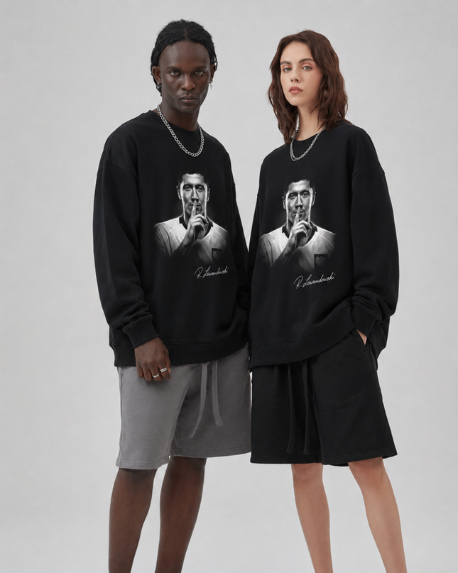 Robert Lewandowski Silence Portrait Unisex Fan Crewneck