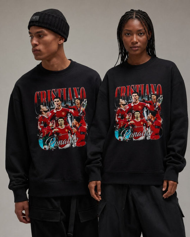Cristiano Ronaldo Manchester United UCL Trophy Red Bootleg Collage Unisex Fan Crewneck