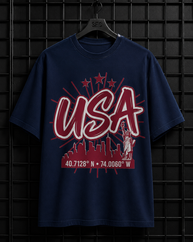 USA New York City Skyline 40.7128° N · 74.0060° W Kids Fan T-Shirt