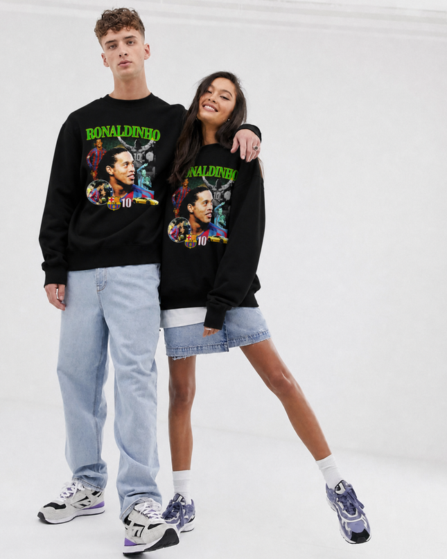 Ronaldinho Barcelona Retro Collage Unisex Fan Crewneck