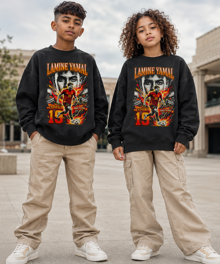 Lamine Yamal España #19 Road to 2026 Fire Face Portrait Kids Fan Crewneck