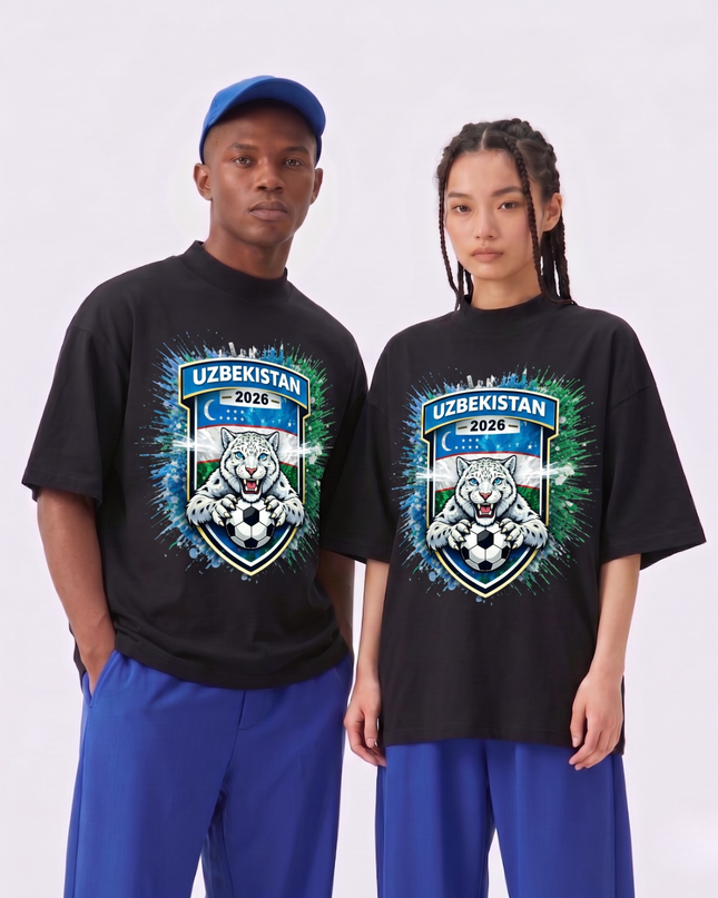 T-Shirt Unisexe Fan Coupe du Monde de Football 2026 Ouzbékistan Léopard des Neiges