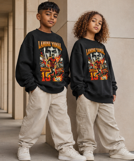 Lamine Yamal España #19 Road to 2026 Fire Face Portrait Kids Fan Crewneck