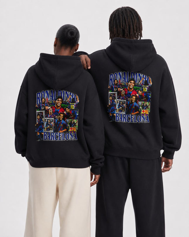 Ronaldinho #10 Barcelona Retro Bootleg Collage Adult Fan Hoodie