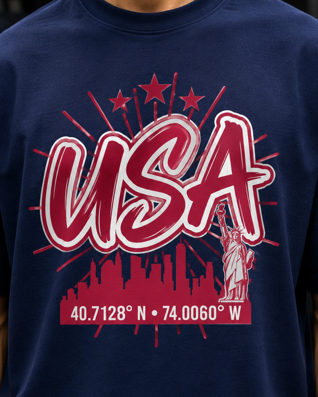 USA New York City Skyline 40.7128° N · 74.0060° W Kids Fan T-Shirt