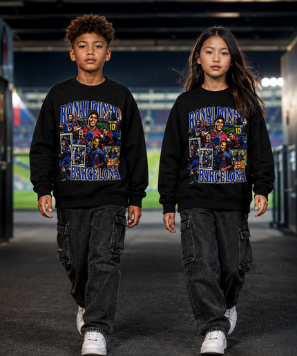 Ronaldinho Barcelone #10 Bleu Violet Vintage Rap Bootleg Collage Multi-Pose Enfant Col Rond Fan