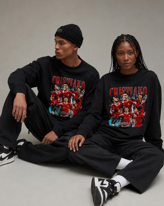 Cristiano Ronaldo Manchester United UCL Trophy Red Bootleg Collage Unisex Fan Crewneck