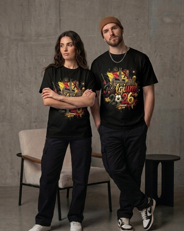 T-shirt Unisexe de Supporter Coupe du Monde de Football Graffiti Fiesta Belgique 2026