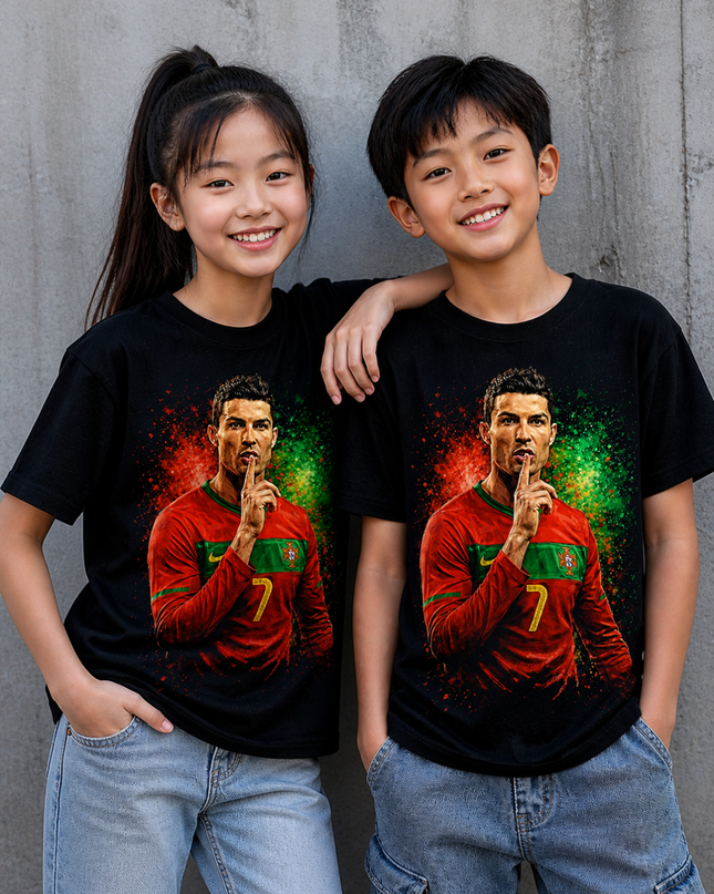Cristiano Ronaldo Portugal #7 Shhh Silence Kids Fan T-Shirt