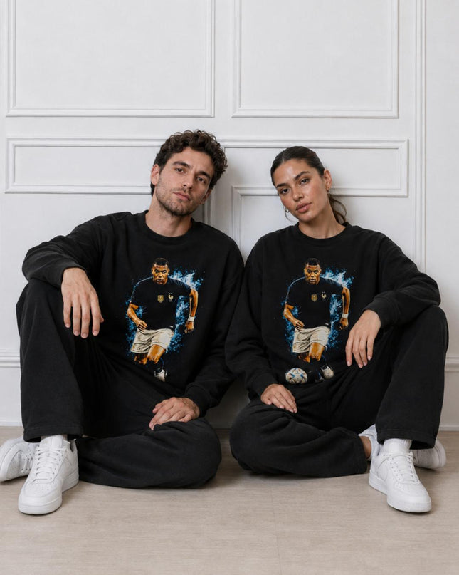Kylian Mbappé France Blue Flame Dribble Action Unisex Fan Crewneck