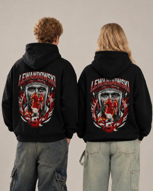 Lewandowski #9 Poland National Team WC '26 Qualified Fire Portrait Unisex Fan Hoodie
