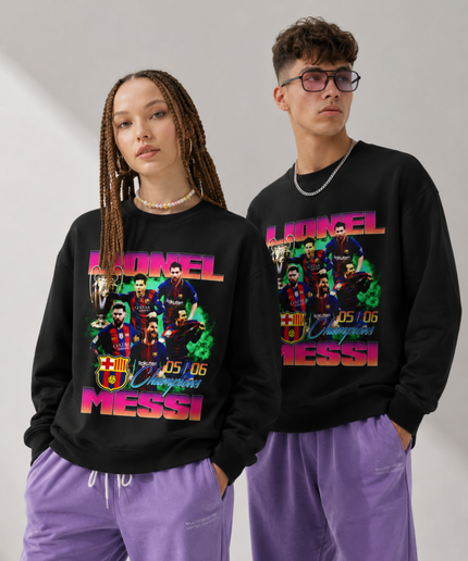 Lionel Messi Barcelone FCB Néon Rose Violet Vert Rétro Années 80 Bootleg Multi-Pose Collage Unisexe Fan Ras-du-Cou