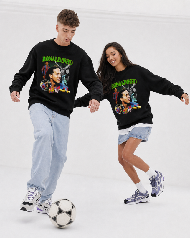 Ronaldinho Barcelona Retro Collage Unisex Fan Crewneck