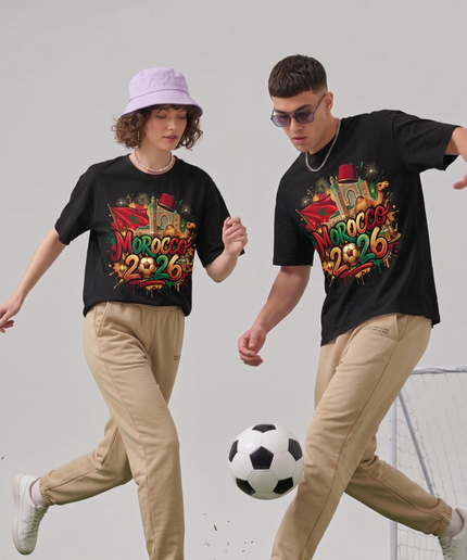 T-Shirt Unisexe Fan Maroc 2026 Graffiti Fez Chameau Célébration