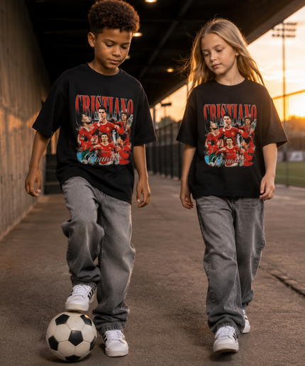 Cristiano Ronaldo Man United Red Vintage Collage Kids Fan T-Shirt