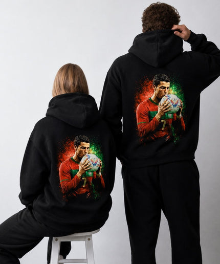Cristiano Ronaldo #7 Portugal Ball Kiss Artistic Paint Splatter Adult Fan Hoodie