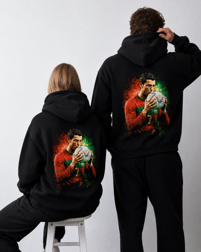 Cristiano Ronaldo #7 Portugal Ball Kiss Artistic Paint Splatter Adult Fan Hoodie