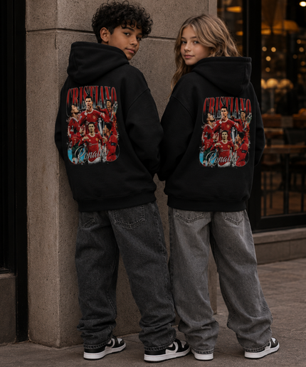 Cristiano Ronaldo CRISTIANO Ronaldo Portugal Red Vintage Bootleg Multi-Pose Collage Kids Fan Hoodie