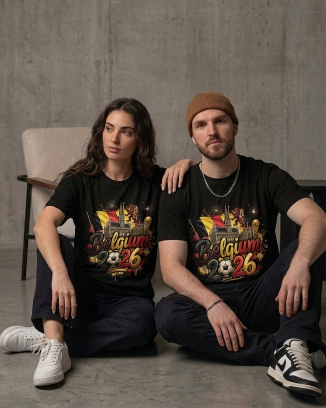 T-shirt Unisexe de Supporter Coupe du Monde de Football Graffiti Fiesta Belgique 2026