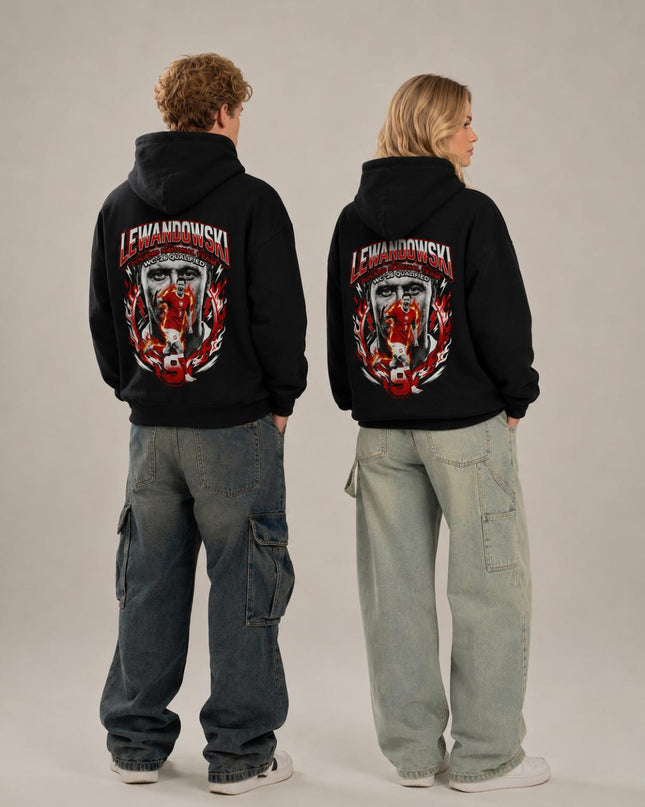 Lewandowski #9 Poland National Team WC '26 Qualified Fire Portrait Unisex Fan Hoodie