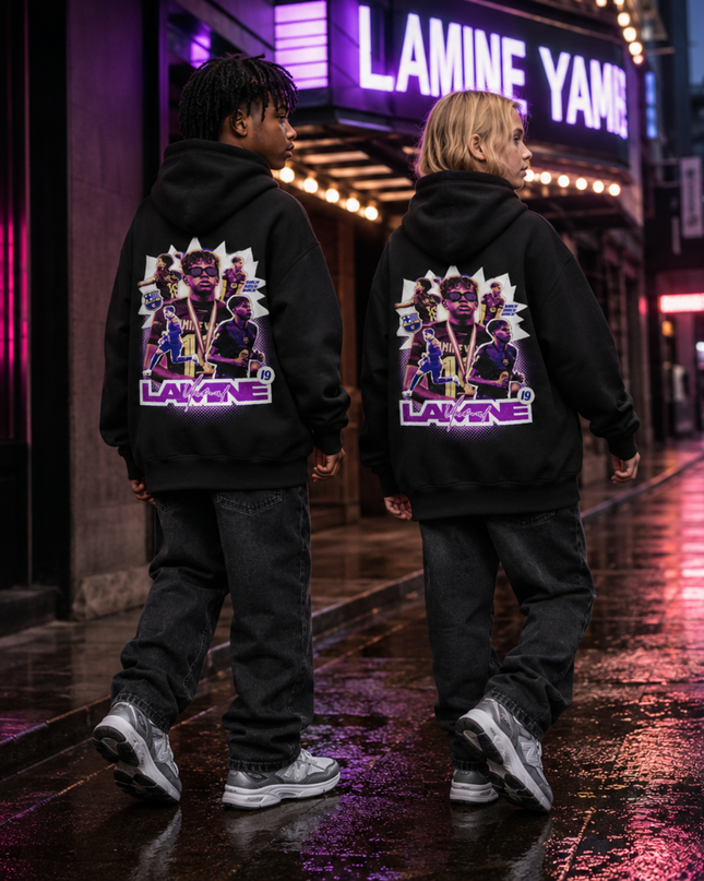 Lamine Yamal #19 Barcelona Purple Neon Sunglasses Bootleg Kids Fan Hoodie