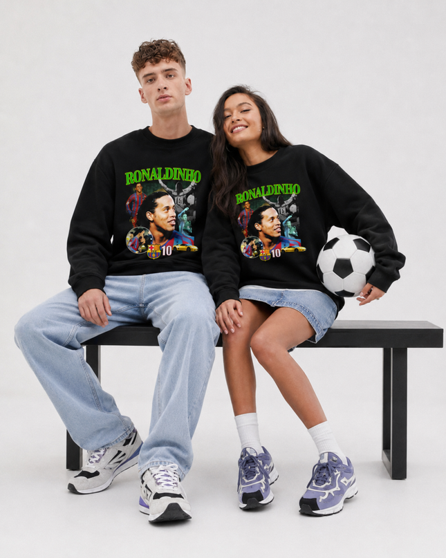 Ronaldinho Barcelona Retro Collage Unisex Fan Crewneck