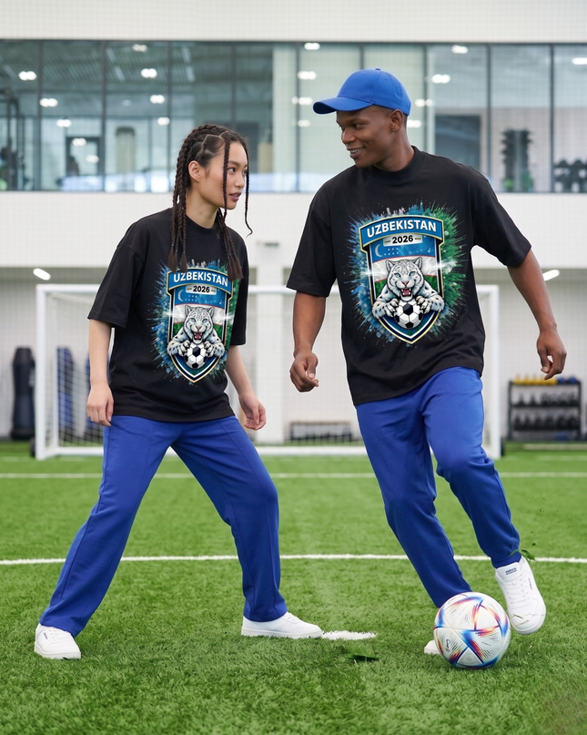 T-Shirt Unisexe Fan Coupe du Monde de Football 2026 Ouzbékistan Léopard des Neiges