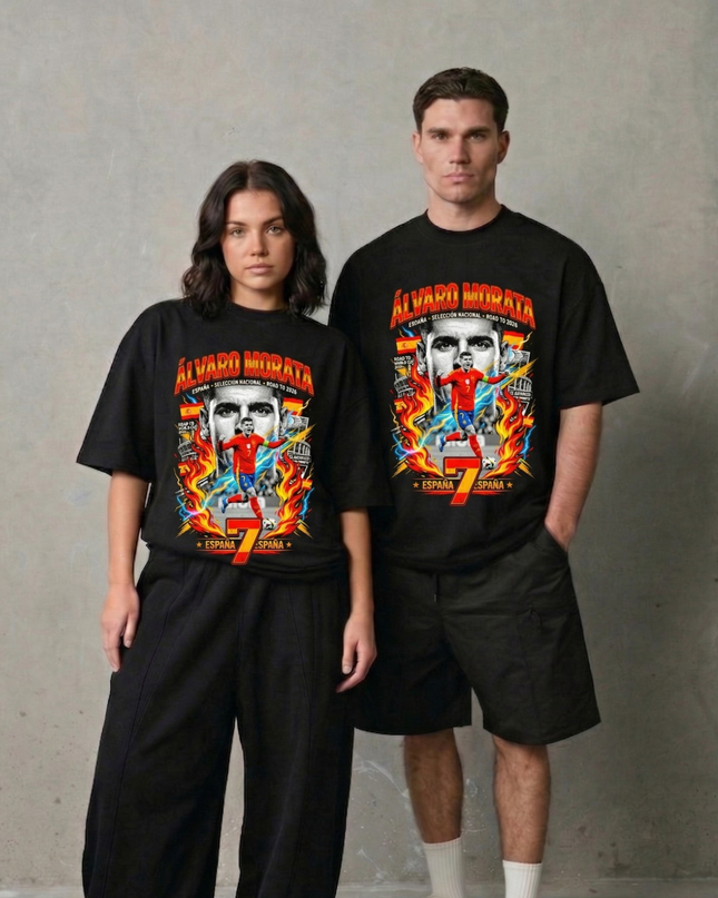 T-shirt Unisexe Fan Álvaro Morata #7 – Équipe Nationale Espagne Route vers 2026