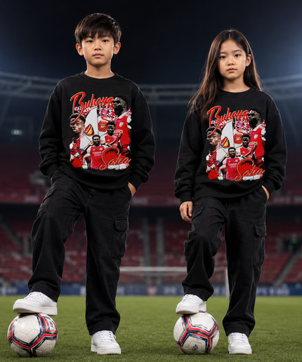 Bukayo Saka Arsenal #7 Red White Vintage Rap Bootleg Multi-Pose Collage Kids Fan Crewneck