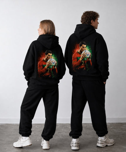 Cristiano Ronaldo #7 Portugal Ball Kiss Artistic Paint Splatter Adult Fan Hoodie