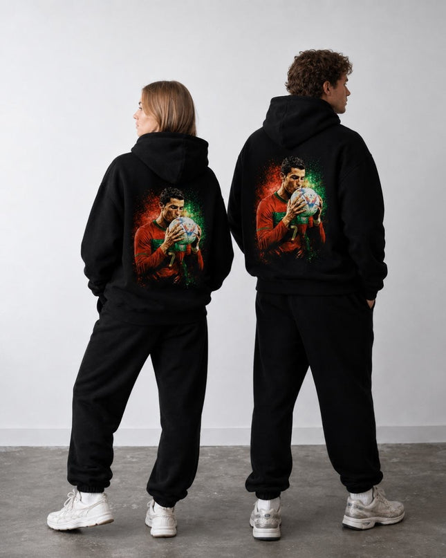 Cristiano Ronaldo #7 Portugal Ball Kiss Artistic Paint Splatter Adult Fan Hoodie