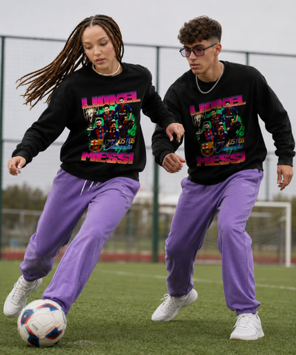 Lionel Messi Barcelone FCB Néon Rose Violet Vert Rétro Années 80 Bootleg Multi-Pose Collage Unisexe Fan Ras-du-Cou
