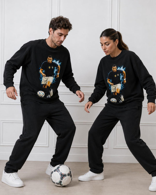 Kylian Mbappé France Blue Flame Dribble Action Unisex Fan Crewneck
