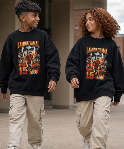 Lamine Yamal España #19 Road to 2026 Fire Face Portrait Kids Fan Crewneck