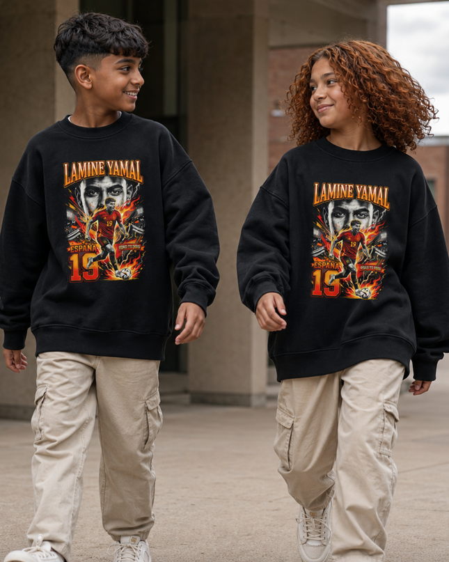 Lamine Yamal España #19 Road to 2026 Fire Face Portrait Kids Fan Crewneck