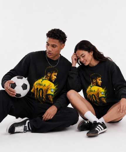 Neymar Jr Brazil Yellow Green Paint Splash Side Profile Portrait Unisex Fan Crewneck