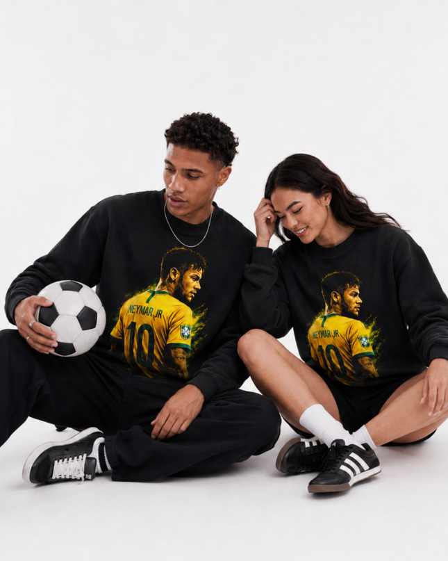 Neymar Jr Brazil Yellow Green Paint Splash Side Profile Portrait Unisex Fan Crewneck