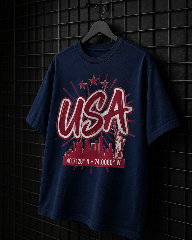 USA New York City Skyline 40.7128° N · 74.0060° W Kids Fan T-Shirt