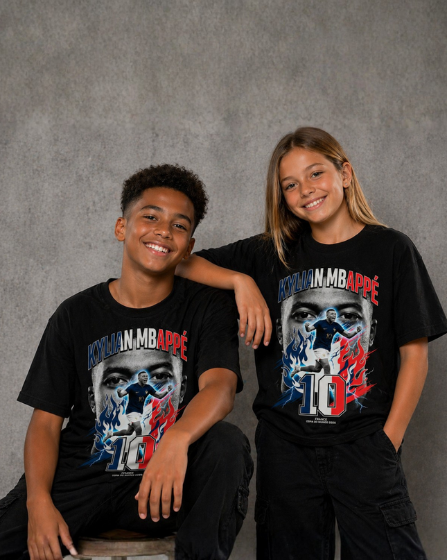 T-shirt de supporter enfant Kylian Mbappé France #10 Feu & Éclair