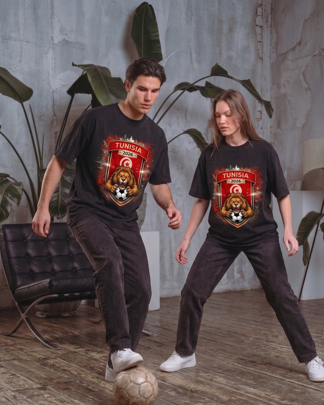 T-shirt Unisexe Fan Lion Bouclier Tunisie Coupe du Monde de Football 2026