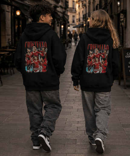 Cristiano Ronaldo CRISTIANO Ronaldo Portugal Red Vintage Bootleg Multi-Pose Collage Kids Fan Hoodie