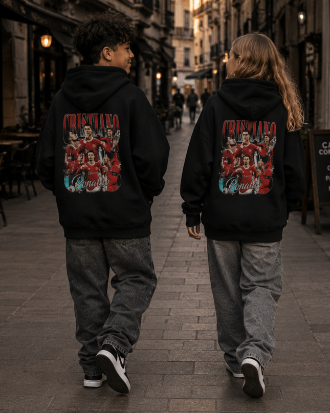 Cristiano Ronaldo CRISTIANO Ronaldo Portugal Red Vintage Bootleg Multi-Pose Collage Kids Fan Hoodie