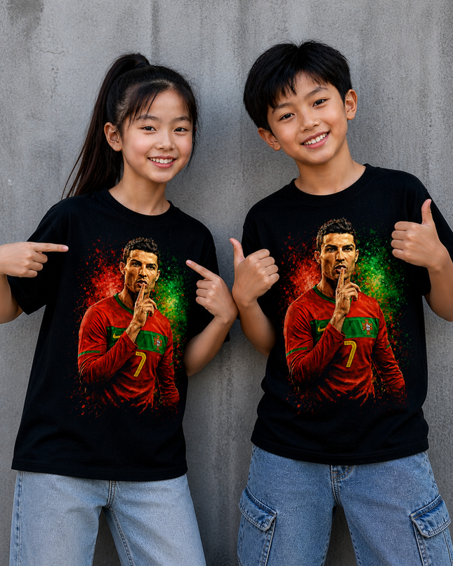 Cristiano Ronaldo Portugal #7 Shhh Silence Kids Fan T-Shirt