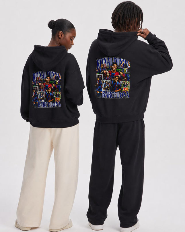 Ronaldinho #10 Barcelona Retro Bootleg Collage Adult Fan Hoodie