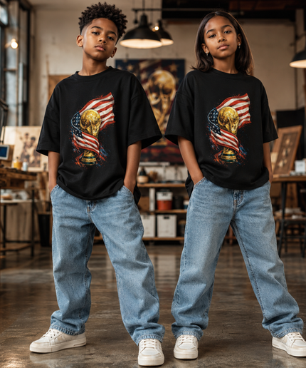 USA World Cup Trophy Flag Kids Fan T-Shirt
